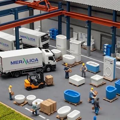 AI generated video: every miniature workers moving and walking while truck is also moving backwards reverse slowly.