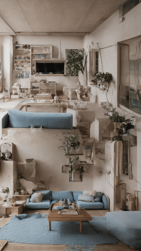 AI generated: High resolution photography interior design, dreamy sunken living room conversation pit, wooden floo...