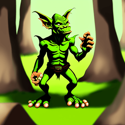 AI generated: good looking, DnD goblin with very big feet in a forest, 