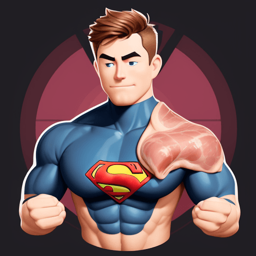 AI generated: Slack emoji superhero, body composed of ham and chicory elements, emphasize chest emblem, symbolizin...