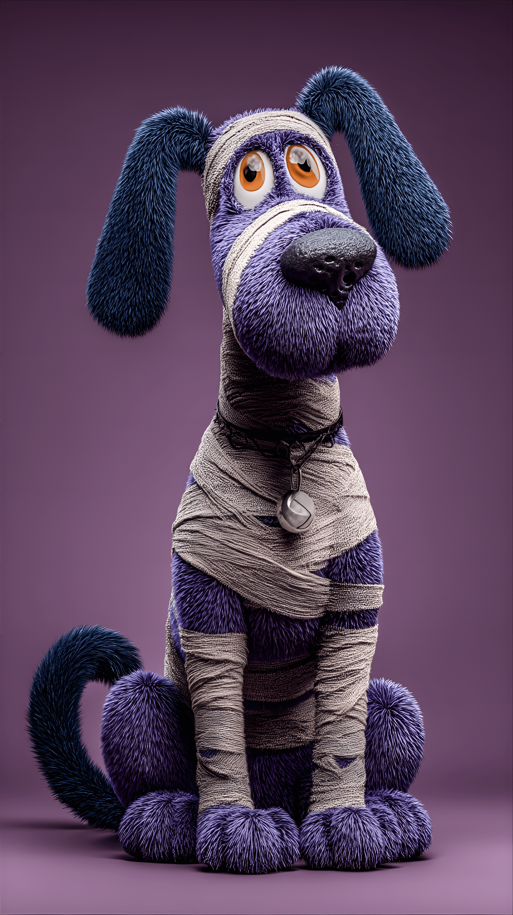 AI generated: stylized, anthropomorphic dog is depicted in a seated position, center-frame. The dog has a plush, t...
