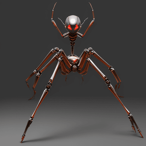 AI generated: arachnid robot, head top, long legs
