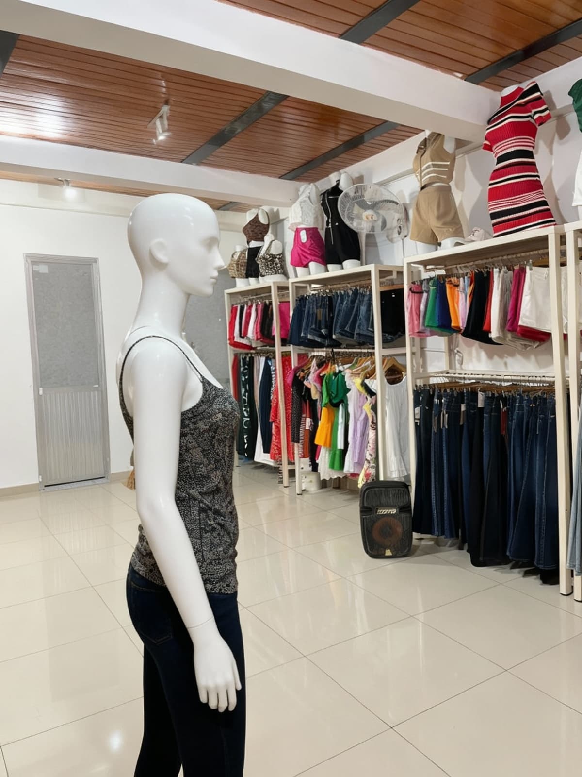 AI generated: I want the model in this image to be in profile, using perspective so that both the model and the lo...