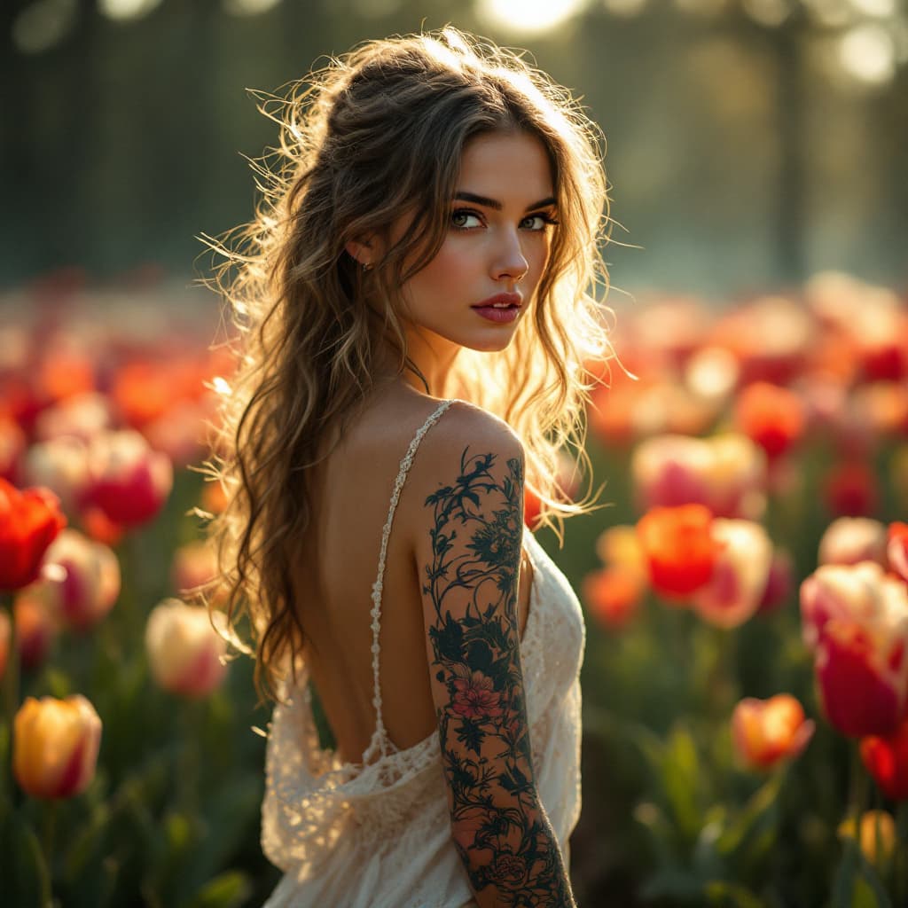 AI generated:  A backlit  (((swirly bokeh))  but not blown out fine art color photograph in the style of Tony Ward...