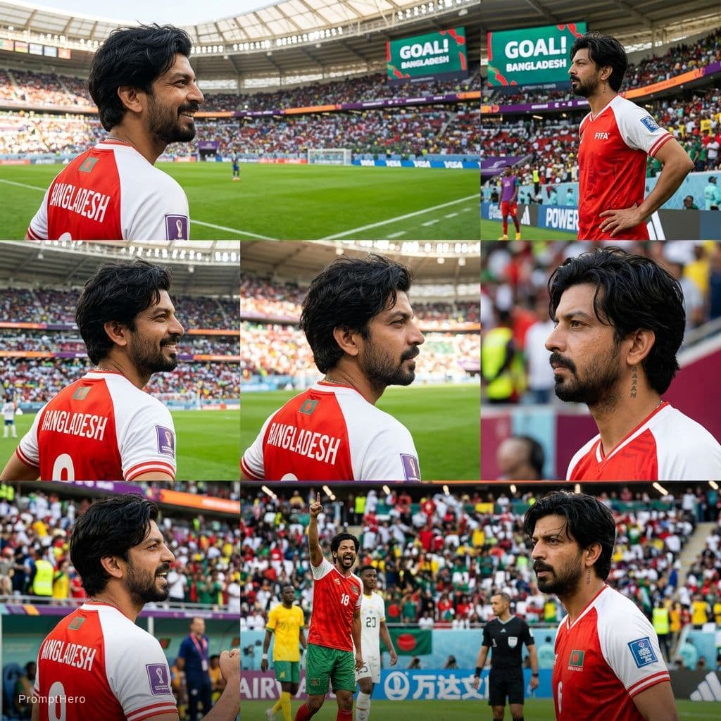 AI generated: FIFA stadium in FIFA Jersey, medium lenght messy hair