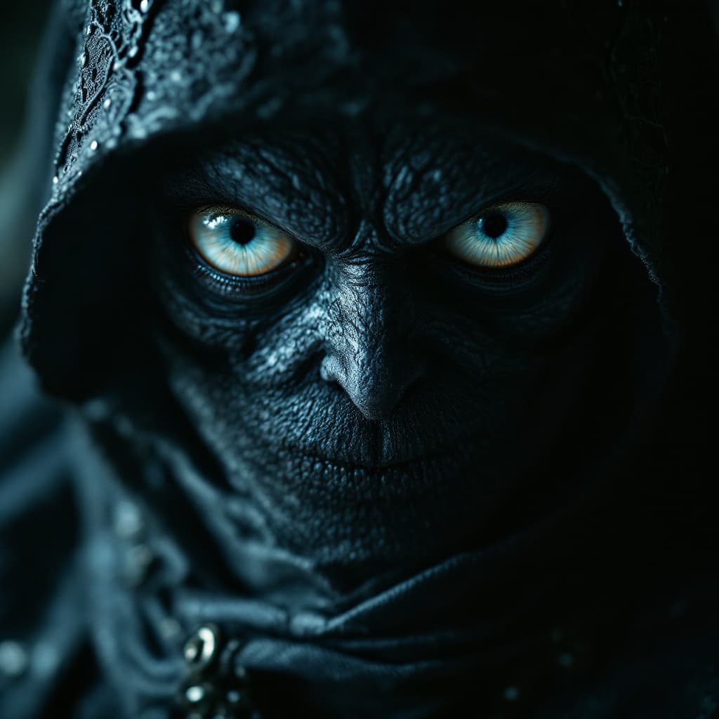 AI generated: hyper-realistic  wide shot from the dark kingdom, with detailed eyes, clothes are intricately orthod...