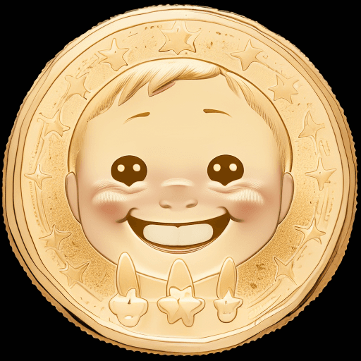 AI generated: a shining golden coin picturing a golden smiling dirty diaper with 3 rising smell lines on a transpa...