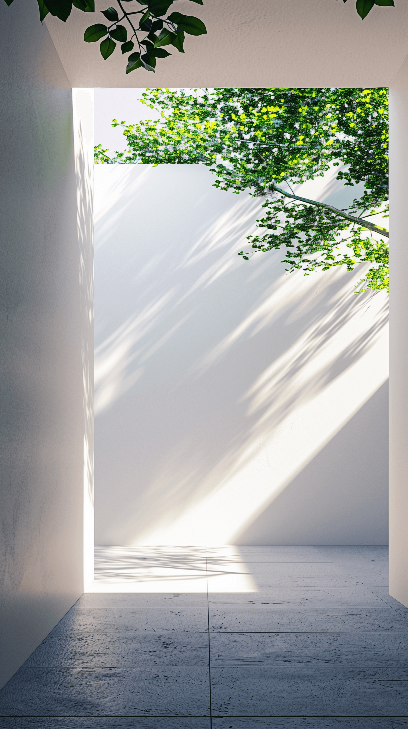AI generated: minimalist architectural detail capturing the sharp contrast between light and shadow in a stark, wh...