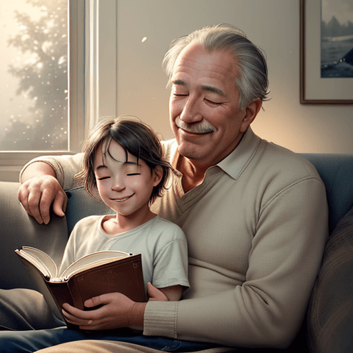 AI generated: Imagine a cinematic scene in a realistic style and draw a serene and content image of a happy father...