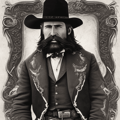 AI generated: the Old West, a captivating AI-generated image presence of the dark-haired black winged cowboys Neph...