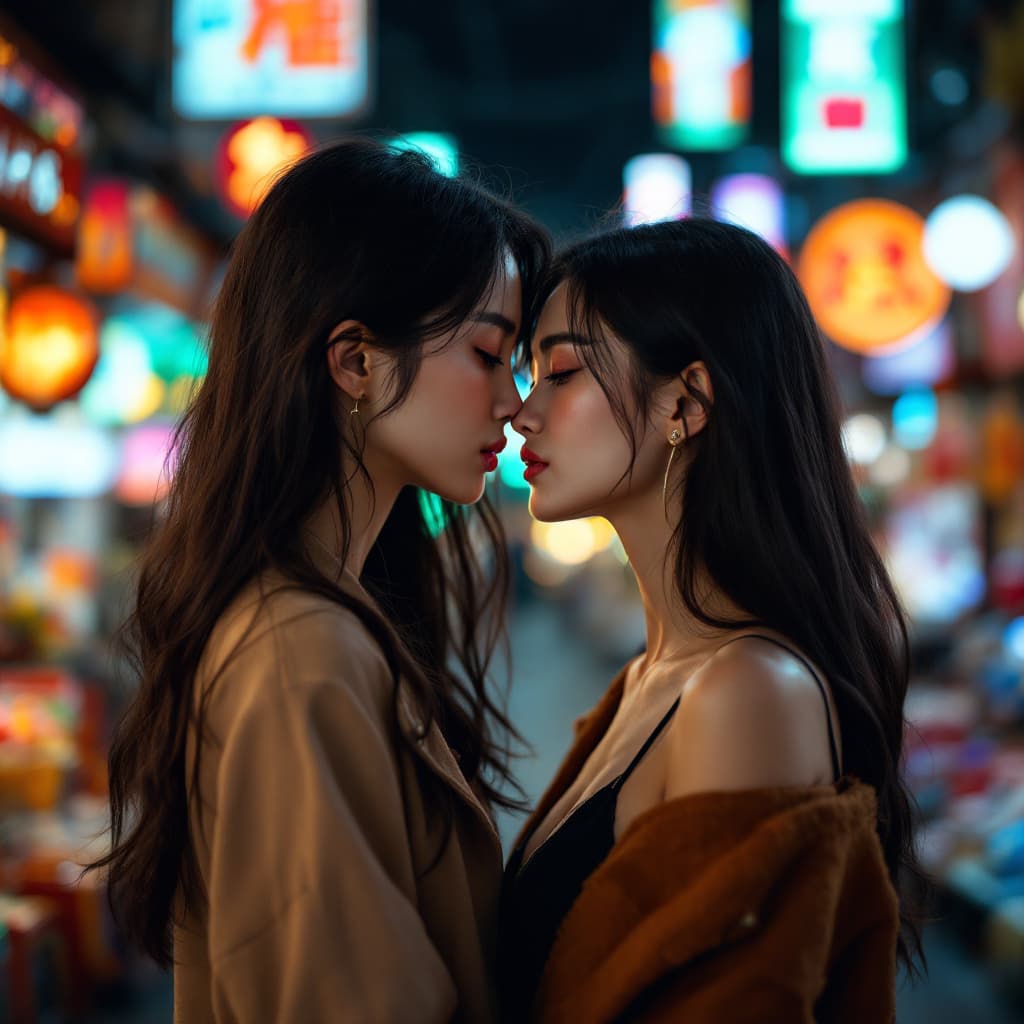 AI generated: A Japanese female, lesbian, lovers,very beautiful girl with gir,a young supermodel girl and girl,fac...