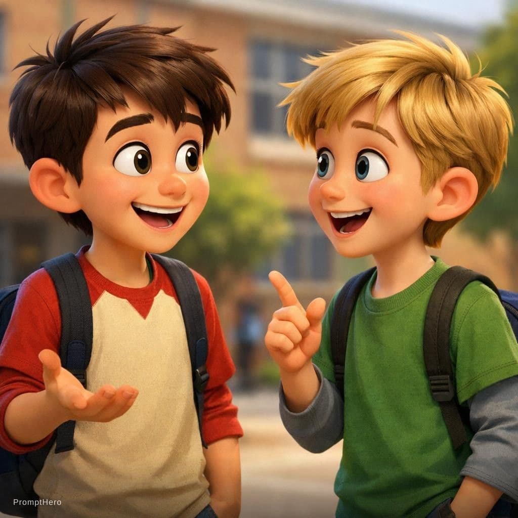 AI generated: pixar style two boys talking