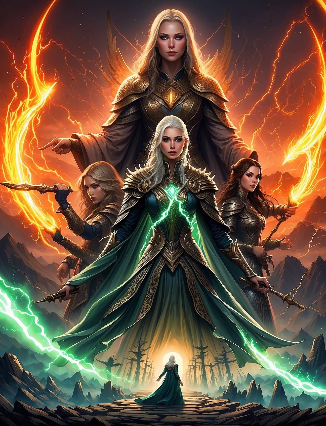 AI generated: "Generate an epic artwork depicting a fierce and climactic battle between the mighty Galadriel and t...