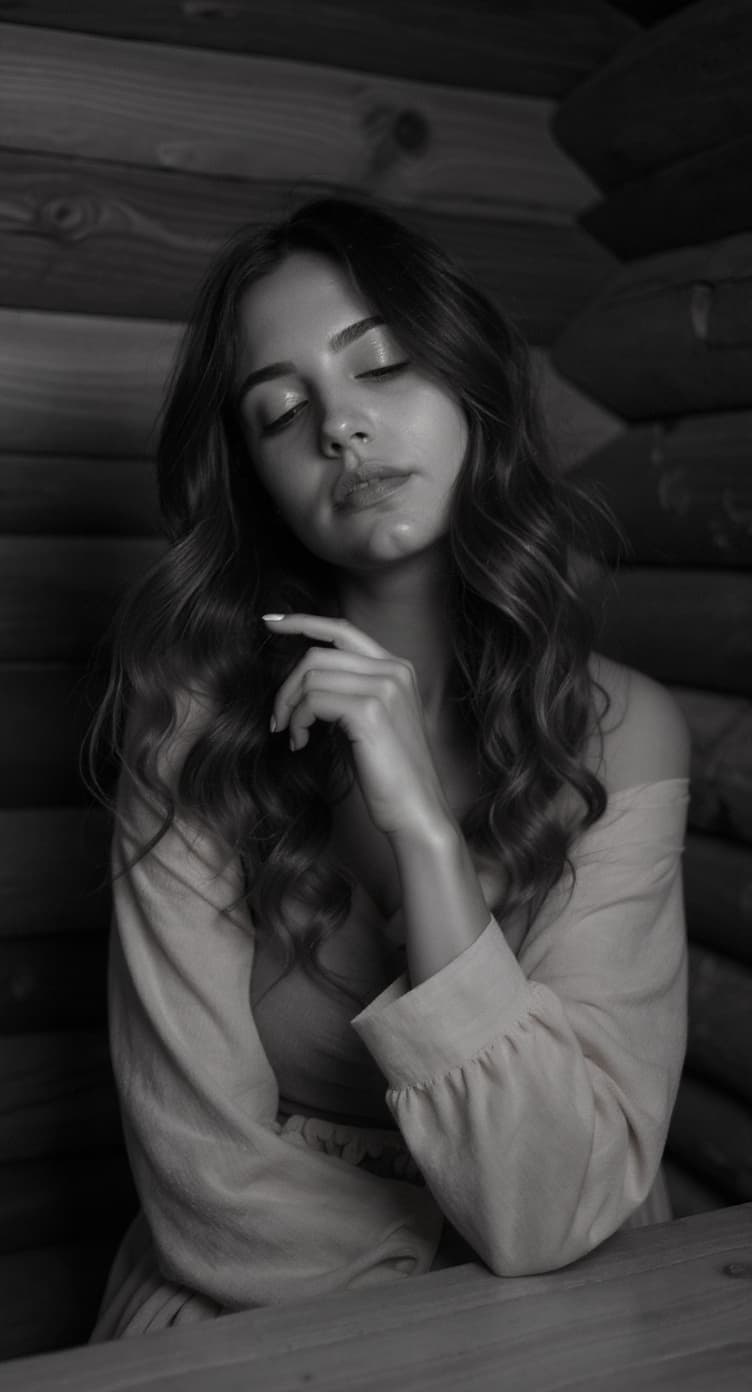 AI generated: A hyperrealistic, fine art black-and-white portrait capturing an introspective moment, with a woman ...