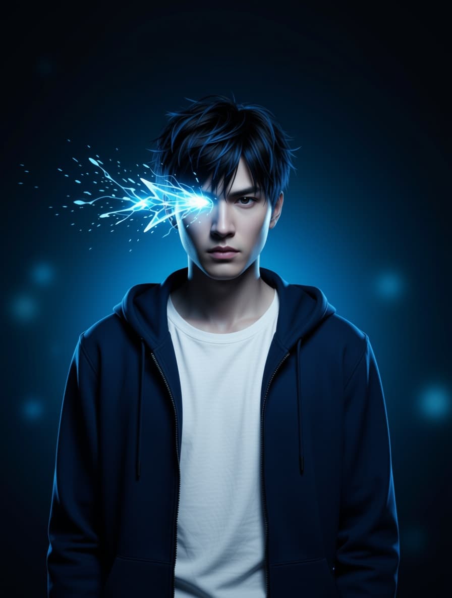 AI generated: A photo-realistic full body-portrait of Sung Jin-Woo from Solo Leveling with piercing dark eyes with...