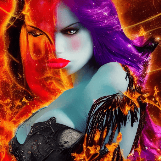 AI generated: bloodlust of a angry beautiful queen of ravens surrounded by golden aurora,in action,dramatic,wanton...