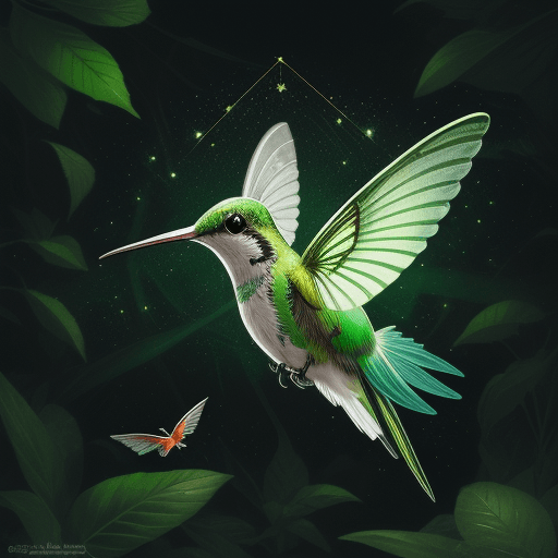 AI generated: 2D, Illustration, color ink sketch, classical ink art, Masterpiece, bird, a green elegant translucen...