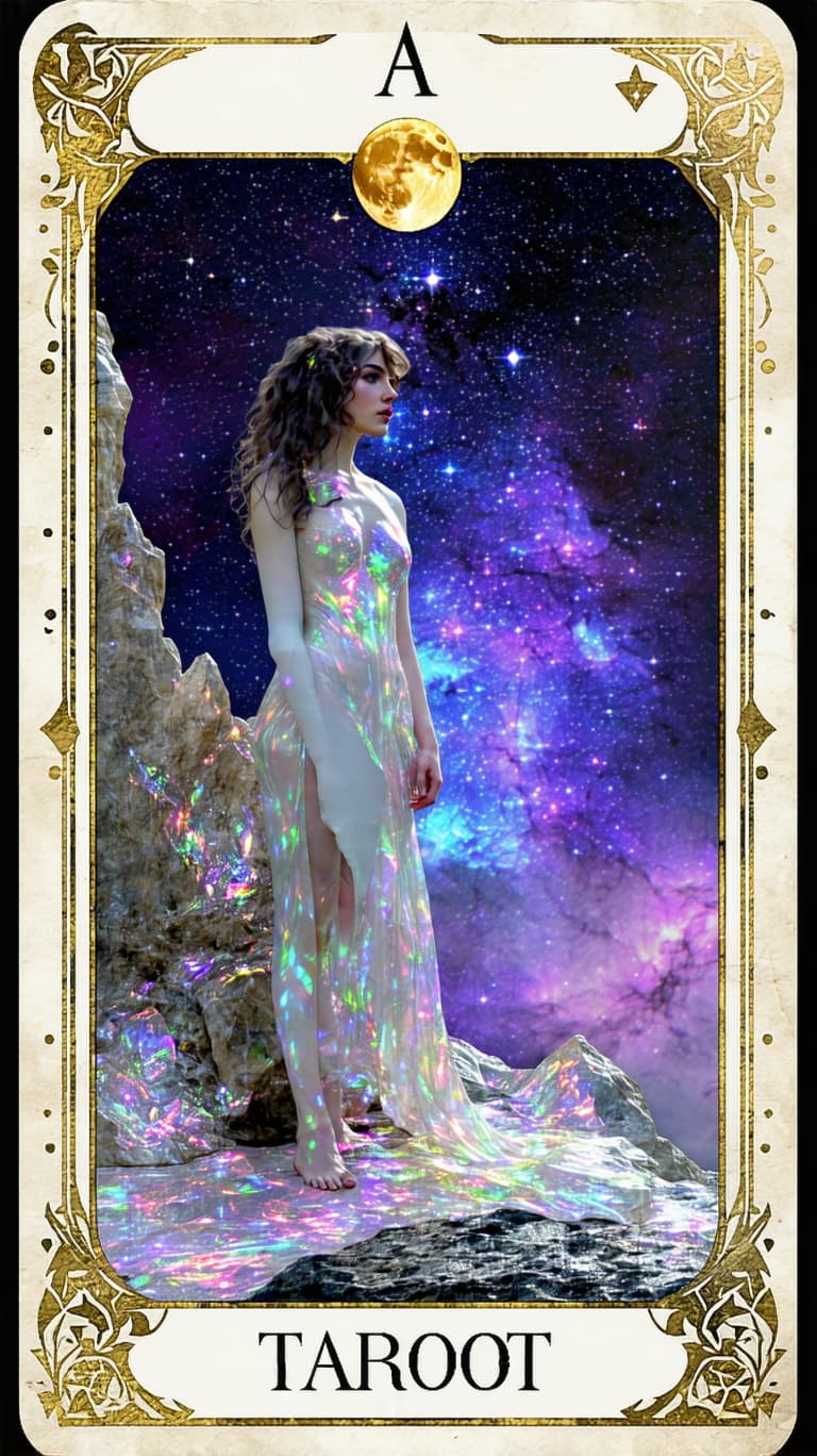 AI generated: Tarot card frame with photo placeholder romantic  card will feature hyper-realistic gold, opal quart...