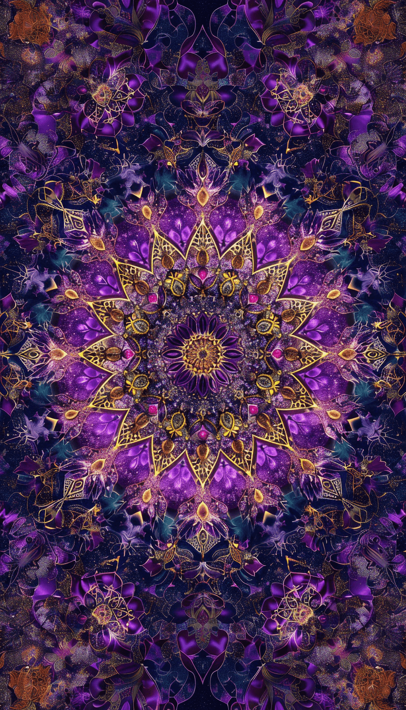 AI generated: From the top shot of Persian purple carpet with optical illusion --ar 4:7 --v 6