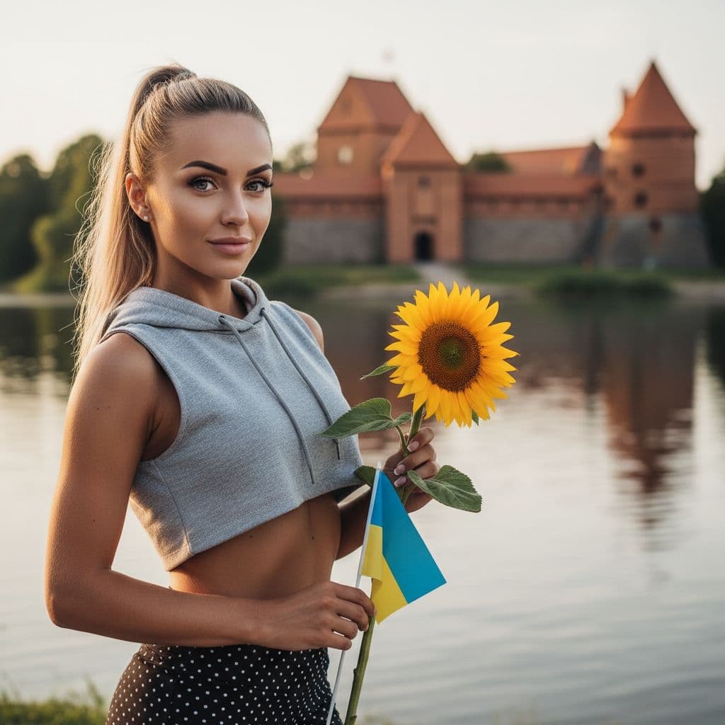 AI generated: landscape photography, Fitness Fashion close up on face photo of a 21-year Polish girl confident CEO...