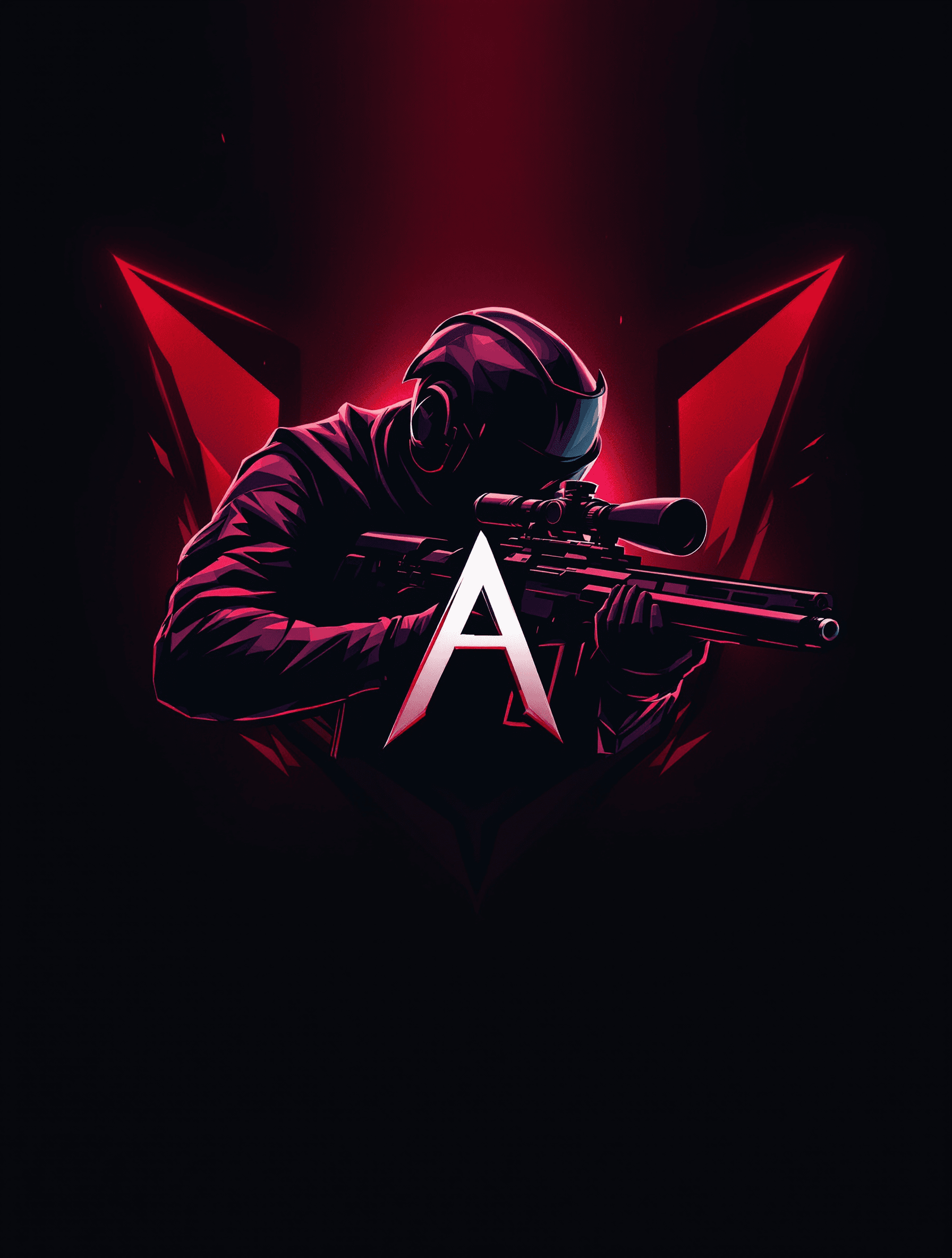 AI generated: An immersive e-sports logo showcasing a futuristic soldier in profile, aiming a sleek sniper rifle w...