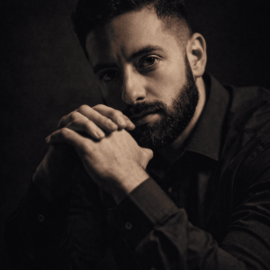 AI generated: STYLE:
High-contrast portrait photography with a cinematic and introspective aesthetic. The style is...