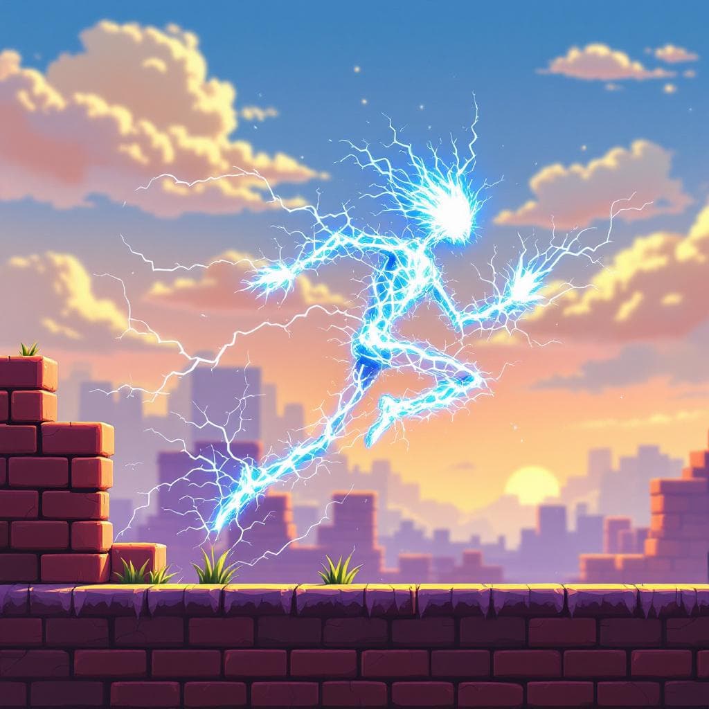 AI generated: “realistic electric stick-man made of blue-white sparks, arcing electricity forming the limbs and jo...