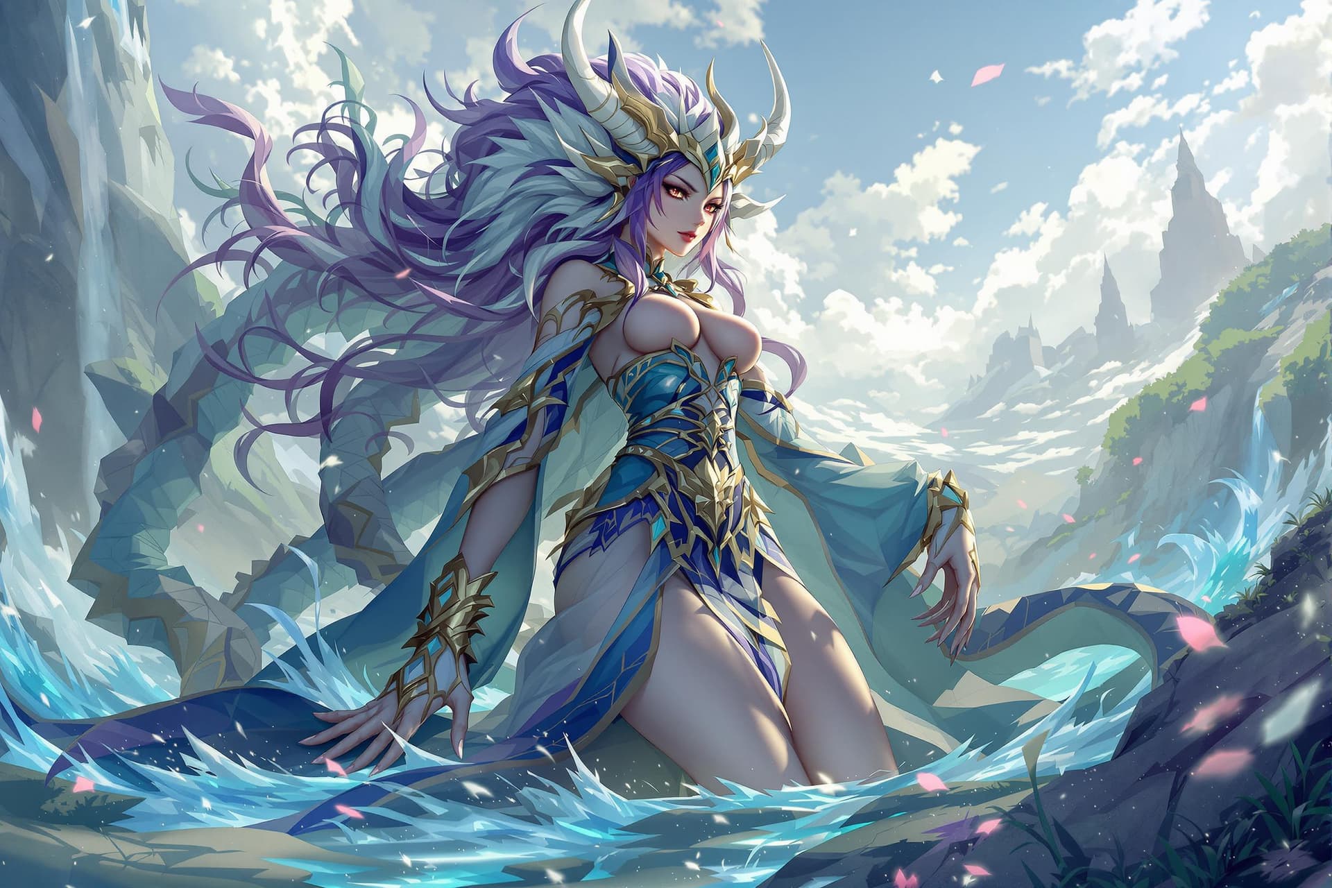 AI generated: Random mythic creature anime girl, random age. Random god place environment. Godess clothes.