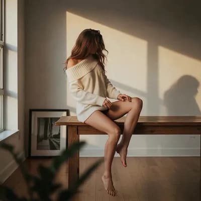 AI generated video: the woman climbs onto the table barefoot and starts dancing