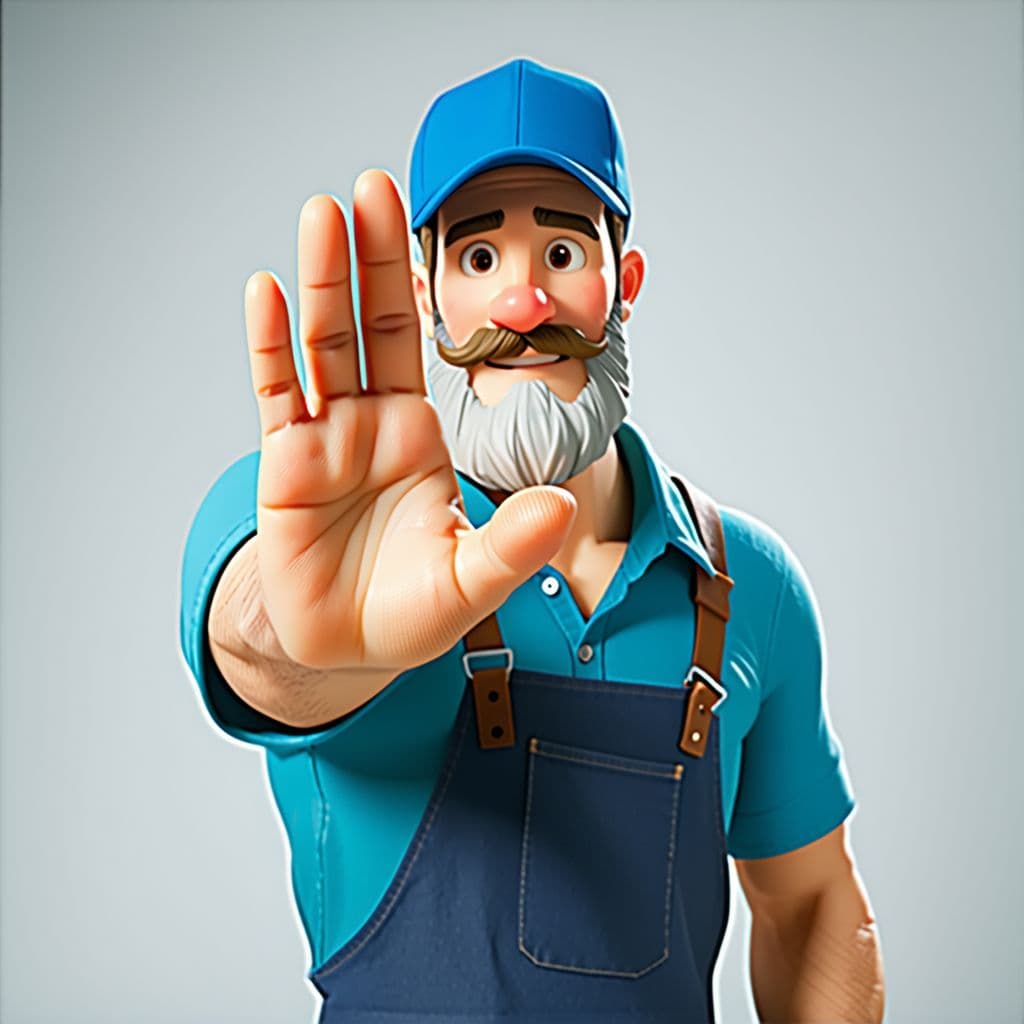 AI generated: Photo of a ultra realistic janitor man with only three finger in a hand  saying “hello ragazzi ho po...