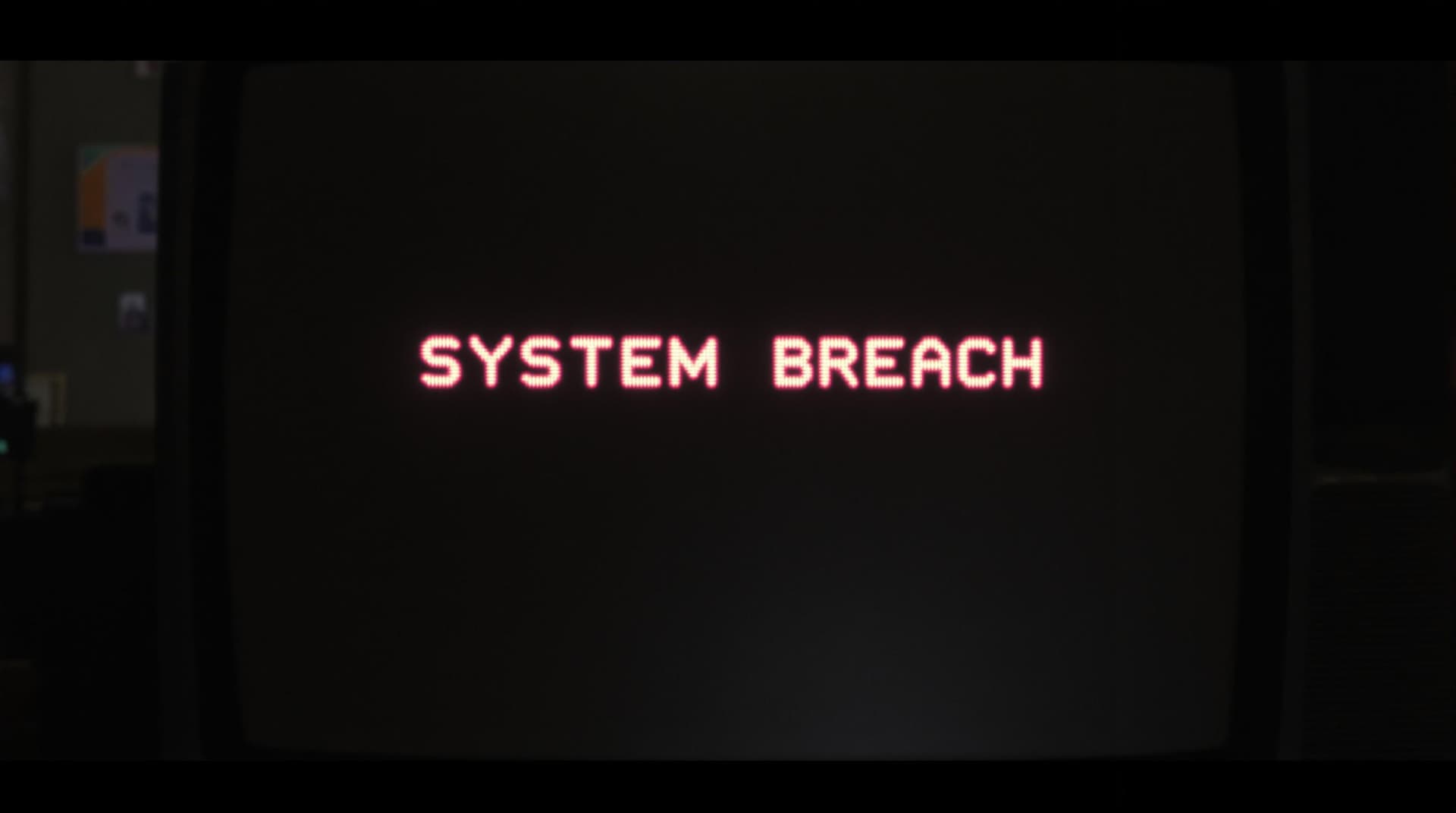AI generated: Analog CRT TV screen with severe static distortion, 'WARNING: SYSTEM BREACH' in glowing red pixels f...