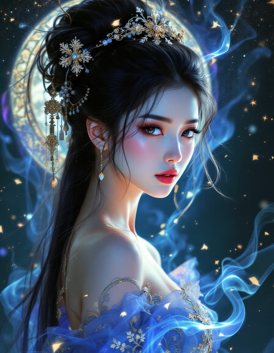 AI generated: Surreal, realistic illustration in traditional Chinese style ((medium ground)) on (dark night backgr...