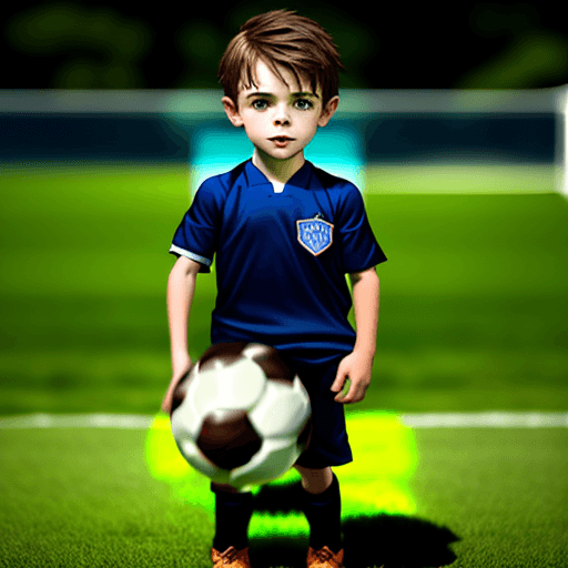 AI generated: Cute, little boy with soccer ball