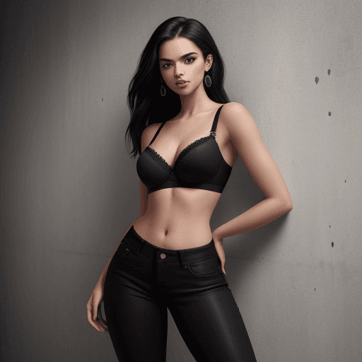AI generated: The image features a beautiful young woman standing in front of a wall, wearing tight black jeans an...
