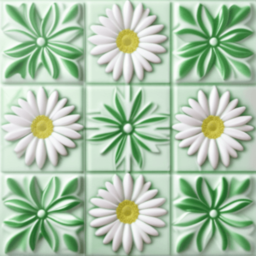 AI generated: 	3D white green pink daisies—tile—ar3:2
