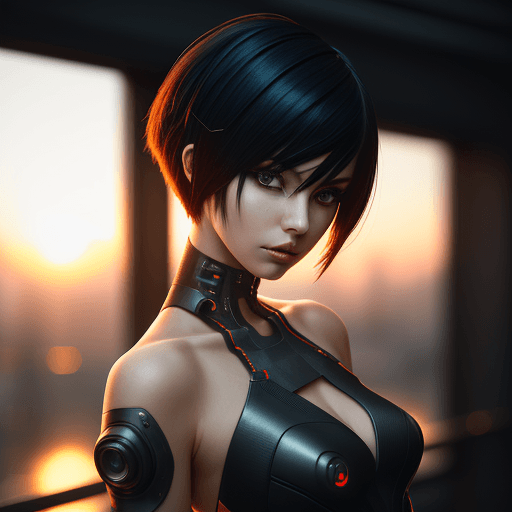 AI generated: portrait photo of a stylish beautiful girl, asymmetric hair cut, cyberpunk aestethic, heavenly beaut...