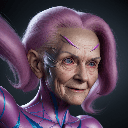 AI generated: This image features an image of 90 years old, female,  super hero, high Quality, Close-up shot, Fast...