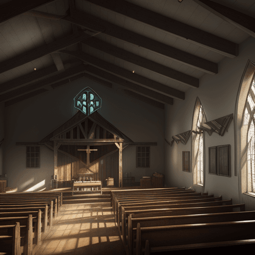 AI generated: Photo of a ultra realistic Old white country style, in a country scene church building dramatic ligh...