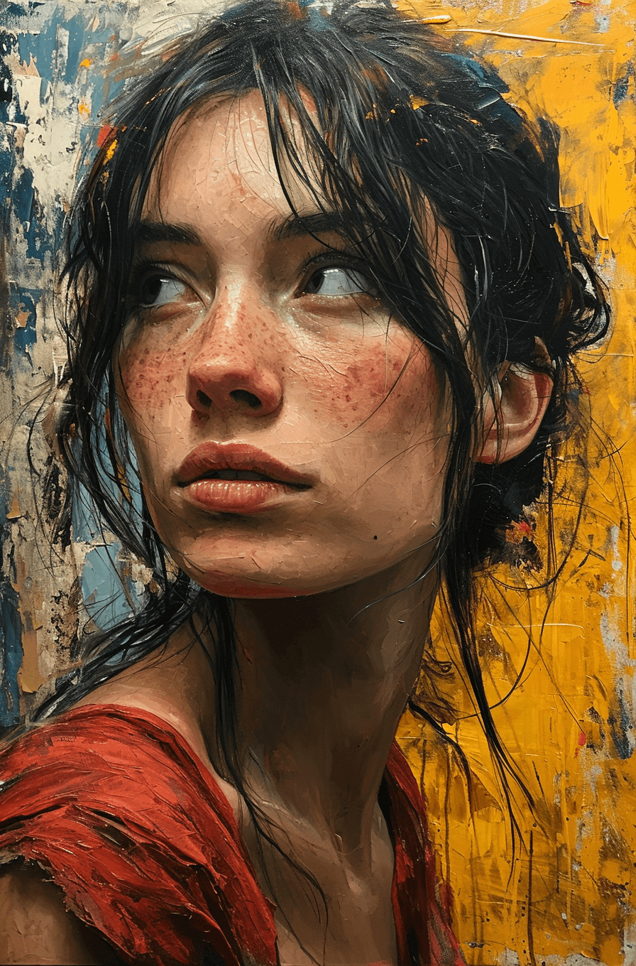 AI generated: canvas painting with girl, in the style of duffy sheridan, reefwave, wood, mid-century, eric canete,...