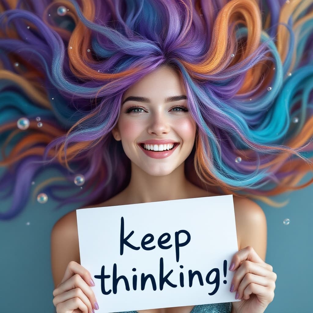 AI generated: Frontal portrait of a beautiful 30 year old woman who looks like a mermaid. She is happy and laughin...