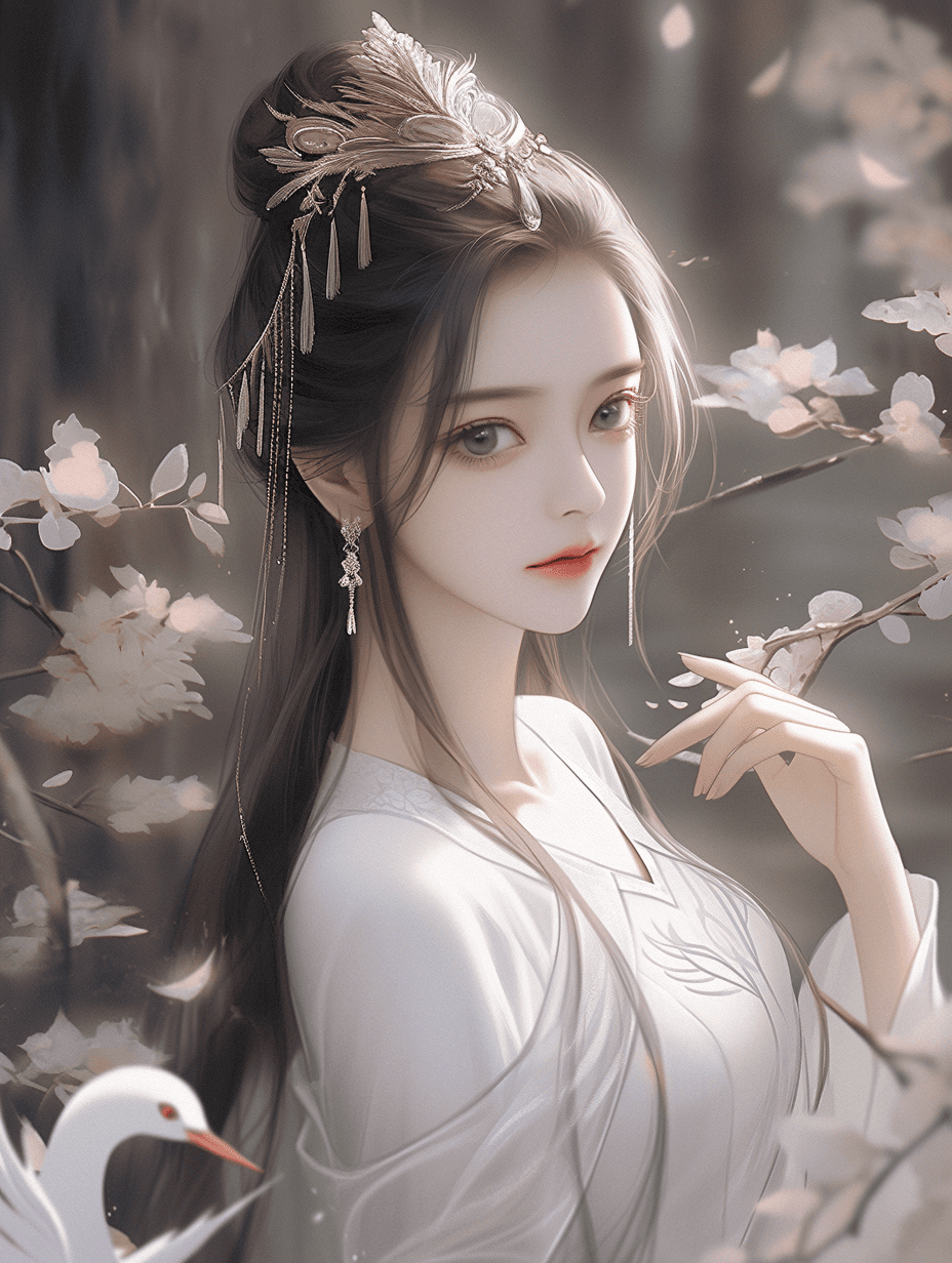 AI generated: Ancient China, Tang Dynasty 1,200-year graceful young girl, almond-shaped eyes, enchanting and myste...