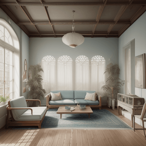 AI generated: High resolution photography interior design, dreamy sunken living room conversation pit, wooden floo...