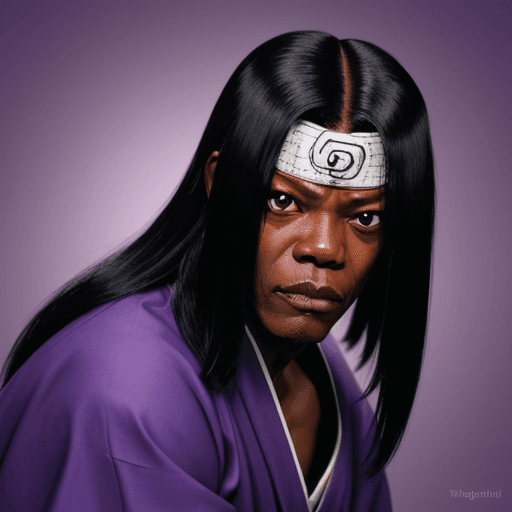 AI generated: Orochimaru from naruto with the face of samuel l jackson. purple background
