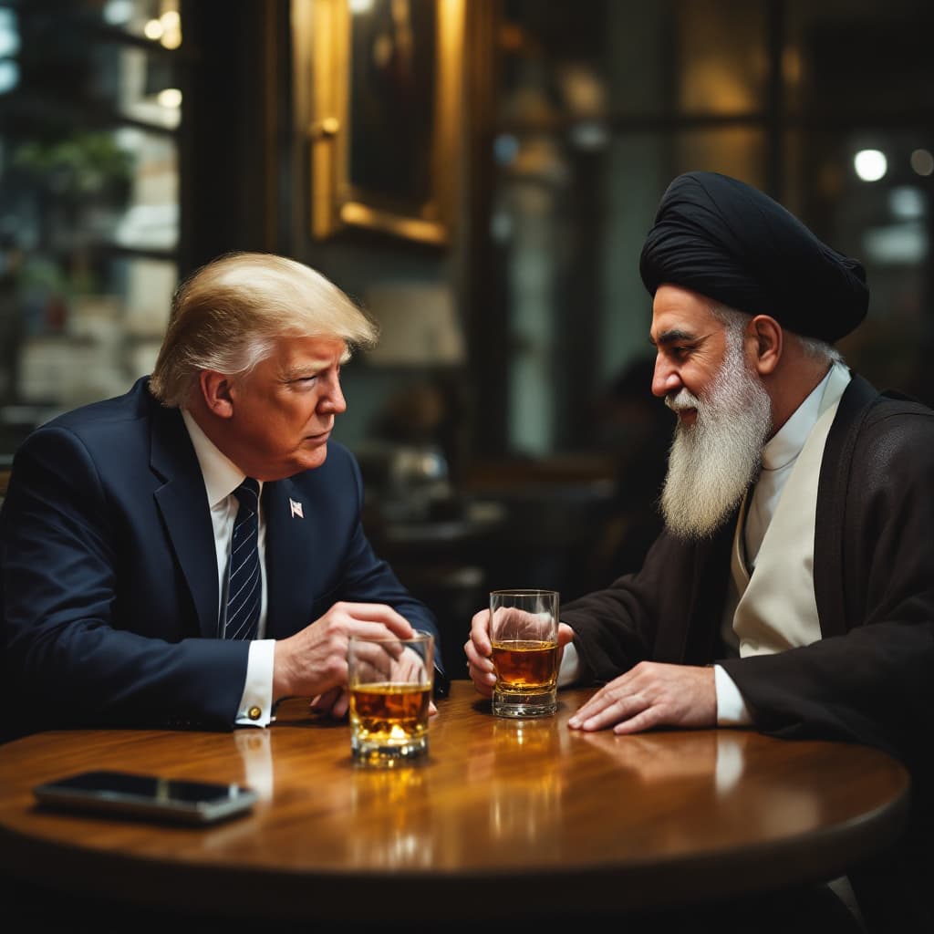 AI generated: Donald Trump drinking whiskey with Ayatollah
Sayyid
Ali Khamenei 2025 in a cafe in Tehran