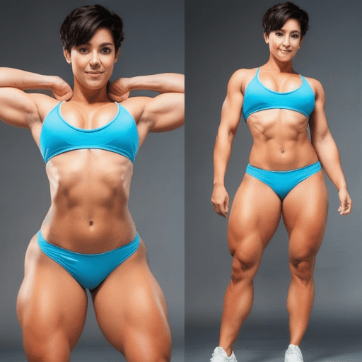 AI generated: strong huge latissimus muscle girl, short hair, wide hips, strong shoulders, big thick legs, hyper-r...