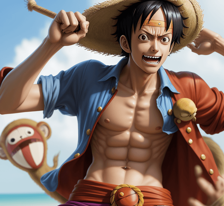 AI generated: A man cosplay one piece monkey d. luffy live in action, high - resolution, photography realistic sty...