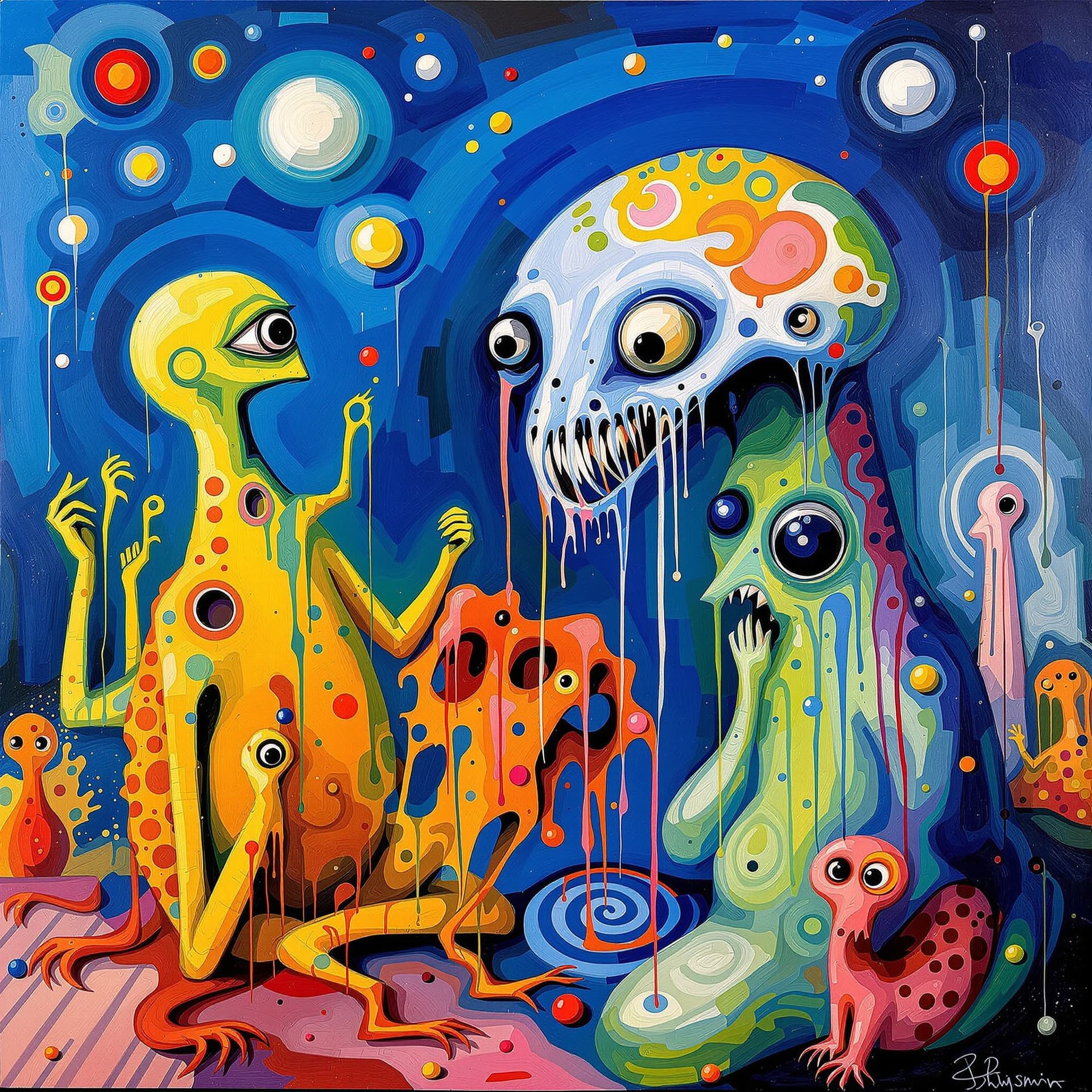 AI generated: psychedelic, simplistic, surreal.surrealist painting by Pablo Picasso, striking and bizarre images, ...