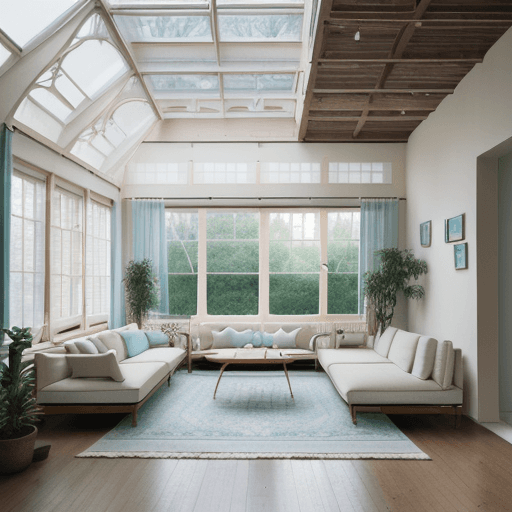AI generated: High resolution photography interior design, dreamy sunken living room conversation pit, wooden floo...