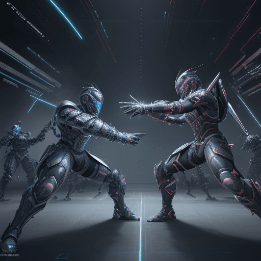 AI generated: Digital art, ultra-high-resolution, dynamic scene of an epic battle between developers in an open so...