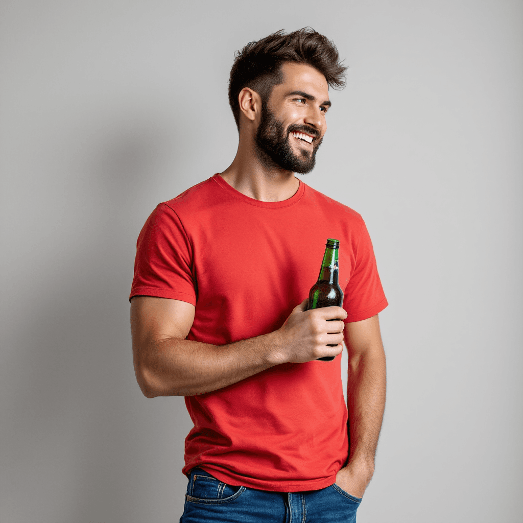 AI generated: hyper-realistic photo of a caucasian man, short burst-taper dark hair, beard, wearing straight-cut b...